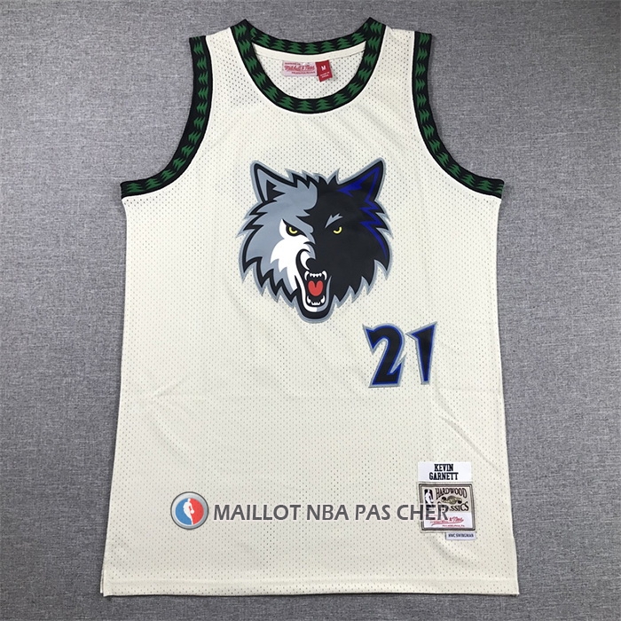 Maillot Minnesota Timberwolves Kevin Garnett NO 21 Mitchell & Ness Chainstitch Creme